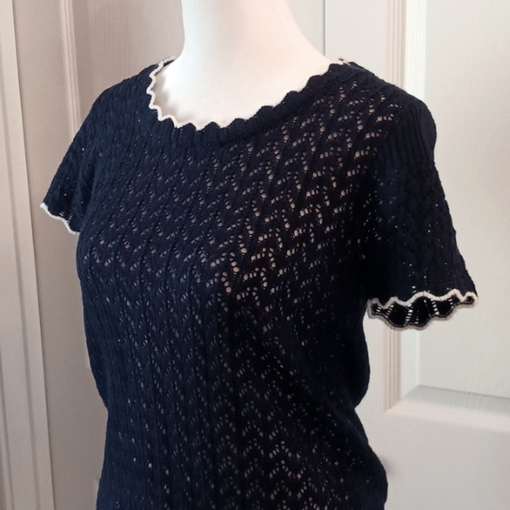 Vintage Cuddle Knit womens navy crochet sweater XS